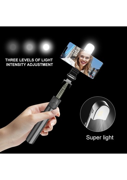 Siyah LED-70CM 5 In 1 Selfie Çubuğu Tripod, Mobil Kablosuz Bluetooth Sabitleyici Tutucu Için Işık Uzaktan Kumandalı Telefon iPhone Samsung Için (Yurt Dışından)