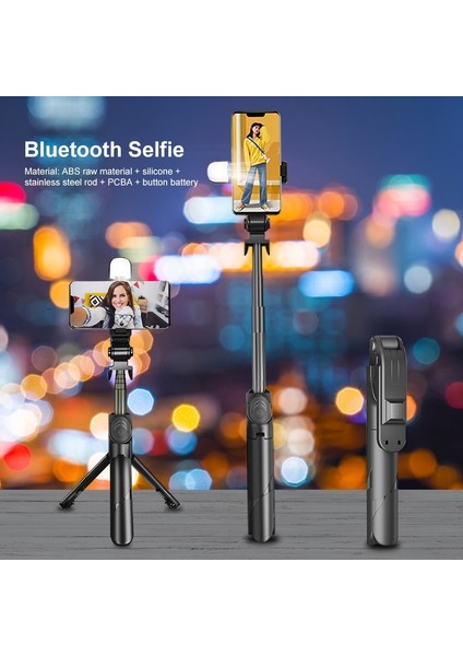 Siyah LED-70CM 5 In 1 Selfie Çubuğu Tripod, Mobil Kablosuz Bluetooth Sabitleyici Tutucu Için Işık Uzaktan Kumandalı Telefon iPhone Samsung Için (Yurt Dışından)
