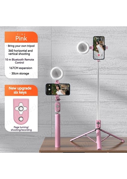 Bir Işık ile Bluetooth Uyumlu Kablosuz Selfie Çubuğu 1.6m Tripod Dolgu Işığı Deklanşör Uzaktan Kumanda ile Android Ios Telefon Video Canlı (Yurt Dışından)