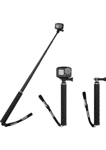 Selfie Çubuğu Telesın 0.9 M Karbon Fiber Selfie Çubuğu Uzatılabilir Alüminyum Alaşımlı Tripod Gopro Hero 11 10 9 8 7 6 5 4 Djı Osmo Eylem Kamera (Yurt Dışından) fiyatları