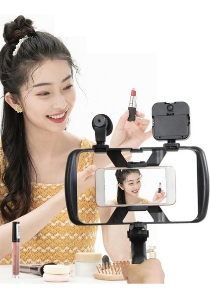 Tek Işık Selfie Çubuk Tripod 4 In 1 Fotoğraf Tripod Standı Seti Geri Çekilebilir Klip Tripod Mikrofon ile Standı Dolgu Işığı Kadın Seyahat Fotoğraf (Yurt Dışından)