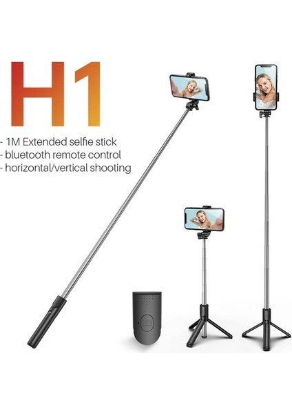 H1 Siyah Bluetooth Selfie Sopa Cep Telefonu Tutucu Geri Çekilebilir Taşınabilir Çok Fonksiyonlu Mini Tripod Kablosuz Uzaktan Deklanşör (Yurt Dışından)
