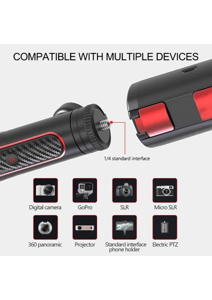 Siyah Taşınabilir Sabitleyici Selfie Sopa Tripod 360 Derece Dönme Bluetooth Selfie Uzaktan Kumanda iPhone Android Için Uzatılabilir (Yurt Dışından) indirimleri