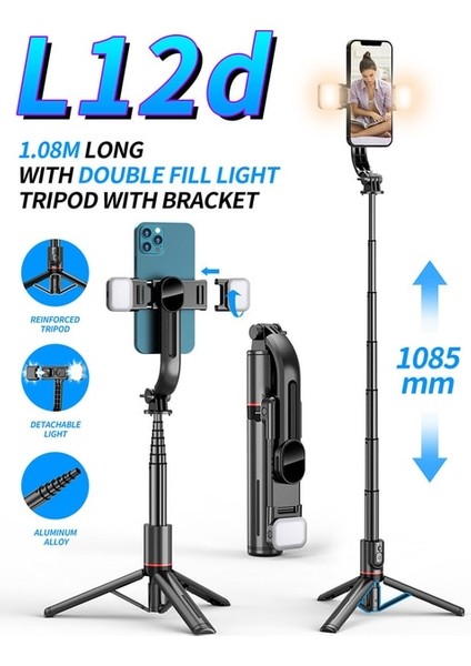 L12D Yeni L12/L12D Taşınabilir Kablosuz Bluetooth Telefon Teleskopik Selfie Sopa Tripod Dolgu Işığı ile Huawei iPhone Android Xiaomi Için (Yurt Dışından)