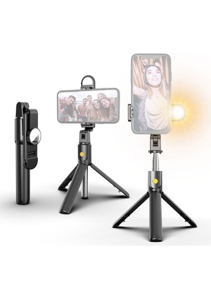 Siyah Evrensel Telefon Tutucu Selfie Sopa Tripod Akıllı Telefon Için Dolgu Işığı Aynası ile Uyumlu iPhone Huawei Xiaomi Braketi (Yurt Dışından) modelleri