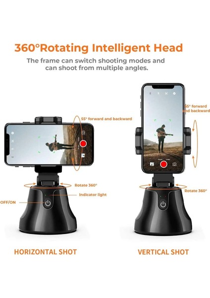 Siyah Cep Telefonu Tripodları Cep Telefonu Tutucu 360° Döndürme Otomatik Yüz Nesne Takip Telefonu Kameralı Telefon Montaj Tutucu Selfie Çubukları Standı (Yurt Dışından) fırsatları