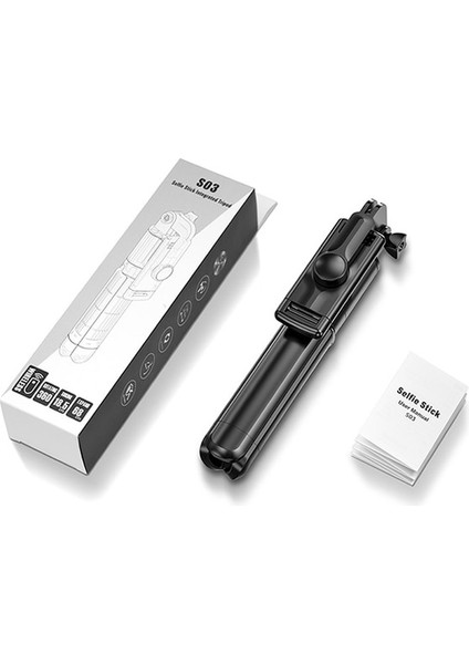 S03 Siyah Electop Kablosuz Bluetooth Selfie Çubuğu Iphone/android/huawei Katlanabilir El Monopod Deklanşör Uzaktan Uzatılabilir Tripod (Yurt Dışından)