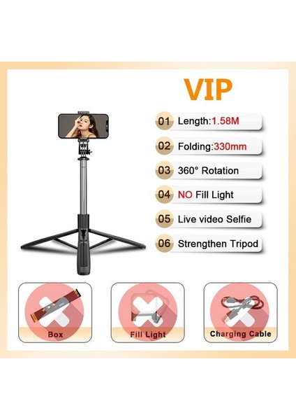 Işık Yok Kutu Yok Yeni Kablosuz Bluetooth Selfie Çubuğu Katlanabilir Uzaktan Deklanşörlü Büyük Tripod Kameralı Telefon Için Selfie Canlı Akışı Için Orijinal (Yurt Dışından)