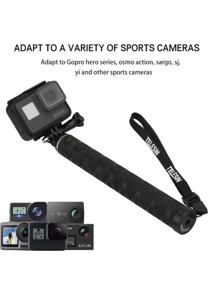 Selfie Çubuğu Telesın 0.9 M Karbon Fiber Selfie Çubuğu Uzatılabilir Alüminyum Alaşımlı Tripod Gopro Hero 11 10 9 8 7 6 5 4 Djı Osmo Eylem Kamera (Yurt Dışından) modelleri