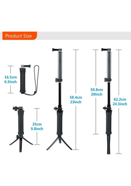 Mavi 3 Yollu Kavrama Su Geçirmez Monopod Selfie Sopa Tripod Standı Gopro Hero 11 10 9 8 7 Yi 4K Sjcam Eken Djı Osmo Go Pro Aksesuarları (Yurt Dışından)