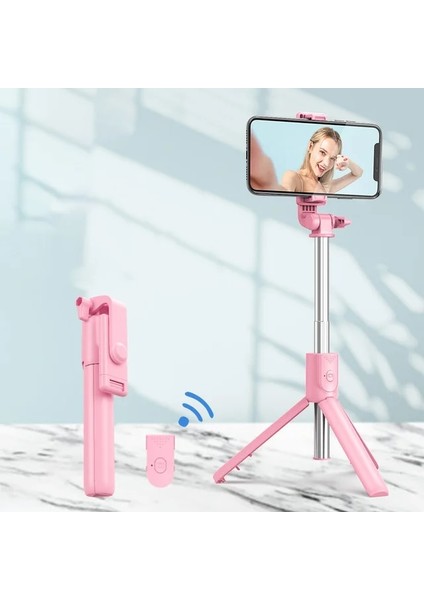 Pembe Bluetooth Kablosuz Selfie Çubuğu Mini Tripod Uzatılabilir Dolgu Işığı ile Ios Android Telefon Için Uzaktan Deklanşör Canlı Yayın Satışı (Yurt Dışından)