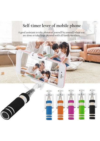 Mavi 5 Renk Mini Uzatılabilir Kablolu Selfie Sopa Otoportre Sopa Tutucu Monopod Palo Selfie Basstone iPhone Samsung Android Için (Yurt Dışından)
