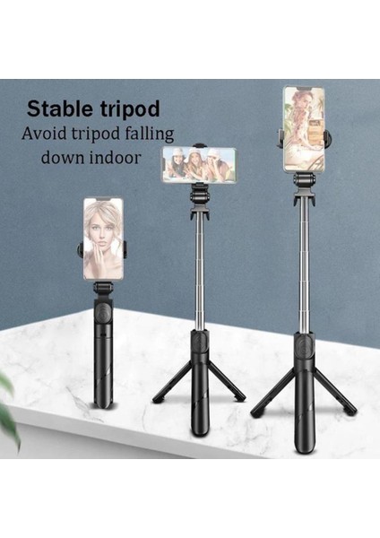 70 cm Siyah Uzatılabilir Kablosuz Selfie Sopa Tripod Mini Tripod Ios Android Telefon Desteği Uzaktan Kumanda Bluetooth Uyumlu (Yurt Dışından)