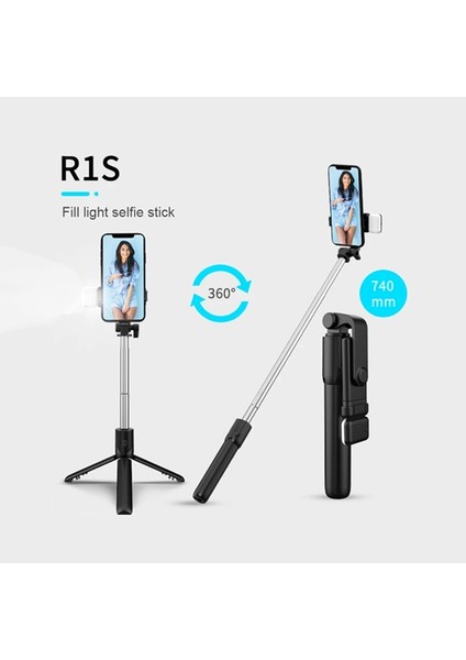 Siyah Cep Telefonu Selfie Çubuğu Tripod Bluetooth Uzaktan Kablosuz Selfi Çubuk Telefon Tutucu iPhone Huawei Için Güzellik Dolgu Işığı ile Standı (Yurt Dışından) fırsatları