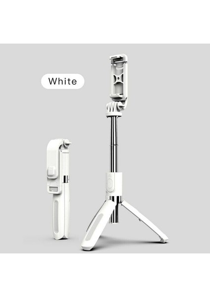 Beyaz 100 cm Ayarlanabilir Kablosuz Bluetooth Özçekim Çubuğu Katlanabilir Mini Tripod Telefon Ios ve Bluetooth Uzaktan Kumanda ile Kendinden Yapışkanlı (Yurt Dışından)