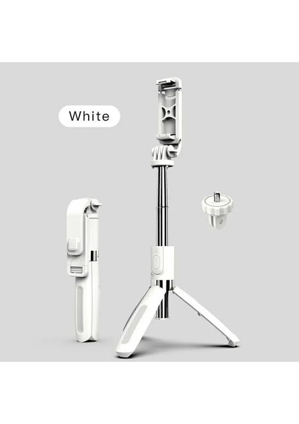 Beyaz 100 cm Ayarlanabilir Kablosuz Bluetooth Özçekim Çubuğu Katlanabilir Mini Tripod Telefon Ios ve Bluetooth Uzaktan Kumanda ile Kendinden Yapışkanlı (Yurt Dışından)