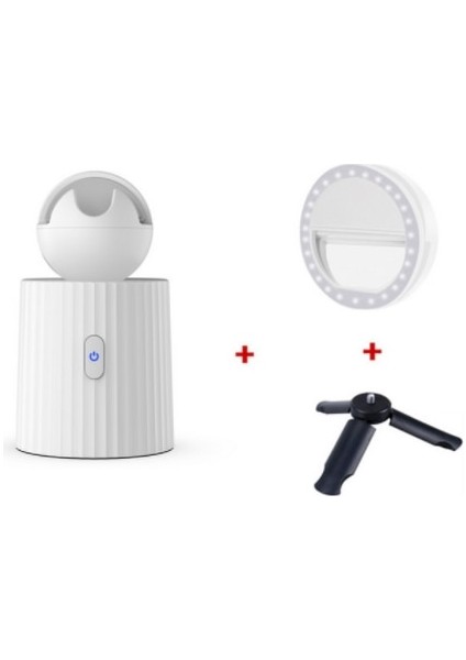 Beyaz Işıklı Tripod Şarj Edilebilir Akıllı Selfie Çubuğu Tripod, 360° Otomatik Yüz Takip Telefon Tutucu Kamera Tripod Tutucu Akıllı Çekim Telefon Bağlantısı (Yurt Dışından)