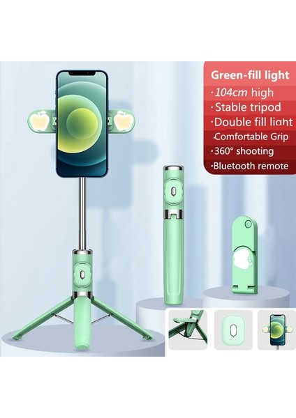 Yeşil Işıklı Bluetooth El Akıllı Telefon Sabitleyici Cep Telefonu Selfie Sopa Dolgu Işığı Tutucu Tripod iPhone Huawei Xiaomi Için (Yurt Dışından)