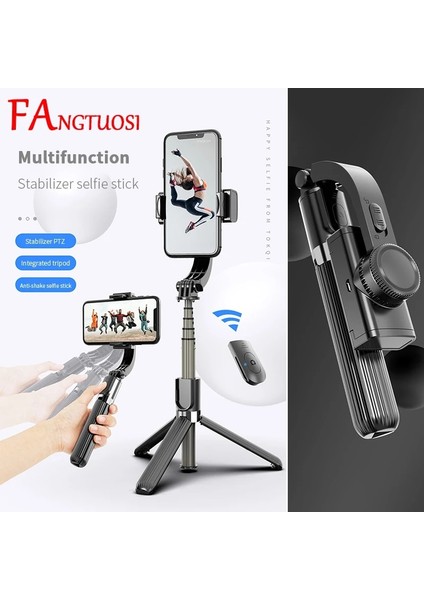 Siyah Fangtuosı Bluetooth El Gimbal Sabitleyici Cep Telefonu Selfie Sopa Tutucu Ayarlanabilir Selfie Standı Iphone/huawei (Yurt Dışından) fiyatları