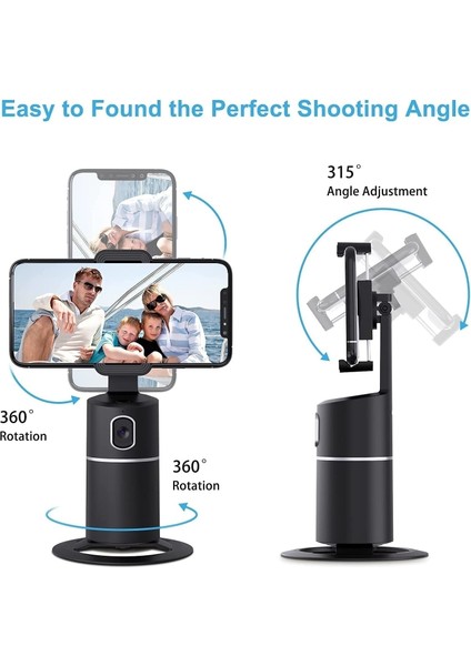 Siyah Akıllı Selfie Çubuğu 360° Otomatik Yüz Takip Gimbal Tiktok Fotoğraf Video Için Canlı Kayıt Rotasyon Stabilize Tripod Telefon Tutucu (Yurt Dışından)