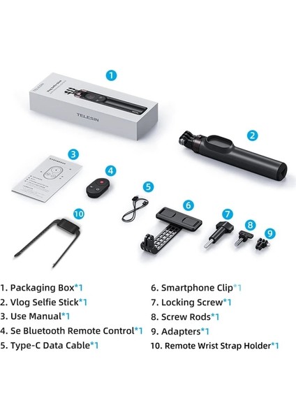Bilek Bandı ile Telesın Gopro Hero 11 10 9 Max Uzaktan Kumanda Kablosuz Bluetooth Selfie Sopa Monopod Tripod iPhone 14 Pro Max Için Samaung (Yurt Dışından)