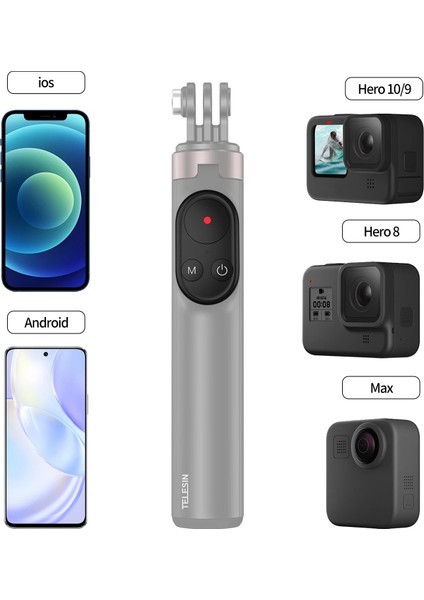 Bilek Bandı ile Telesın Gopro Hero 11 10 9 Max Uzaktan Kumanda Kablosuz Bluetooth Selfie Sopa Monopod Tripod iPhone 14 Pro Max Için Samaung (Yurt Dışından) modelleri