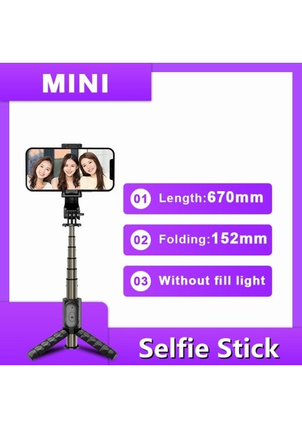 Stil A Işıksız Tripod Selfie Çubuğu ile Cep Telefonu Tutucu Standı LED Işık Halkası Lamba Bluetooth Teleskopik Kablosuz Akıllı Telefon Monopod (Yurt Dışından)