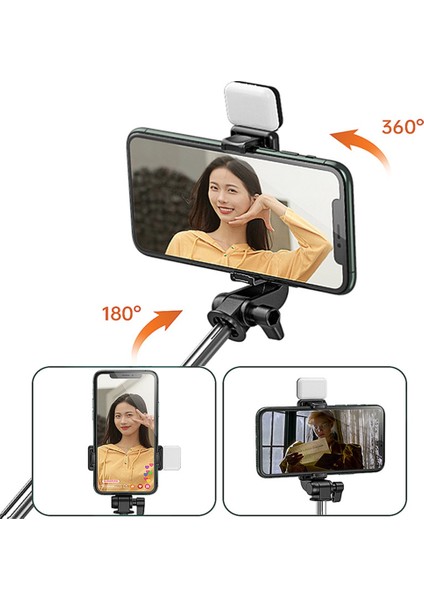 Siyah Dolgu Işığı Ekleme Selfie Çubuğu Tripod, Kablosuz Uzaktan Kumandalı, Mini Uzatılabilir Selfie Çubuğu 360° Döndürme Akıllı Telefonlar Için Telefon Standı Tutucu Tutucu (Yurt Dışından)