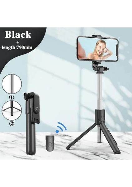 Siyah 6 In 1 Kablosuz Bluetooth Özçekim Çubuğu Tripod Cep Telefonu Zamanlayıcı Güzellik Dolgu Işığı Kısa Video Canlı Masaüstü Tripod Uzatmak (Yurt Dışından)