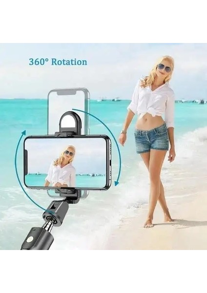 Siyah 6 In 1 Kablosuz Bluetooth Özçekim Çubuğu Tripod Cep Telefonu Zamanlayıcı Güzellik Dolgu Işığı Kısa Video Canlı Masaüstü Tripod Uzatmak (Yurt Dışından)