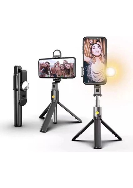 Siyah 6 In 1 Kablosuz Bluetooth Özçekim Çubuğu Tripod Cep Telefonu Zamanlayıcı Güzellik Dolgu Işığı Kısa Video Canlı Masaüstü Tripod Uzatmak (Yurt Dışından)
