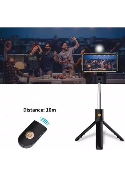 Siyah 6 In 1 Kablosuz Bluetooth Özçekim Çubuğu Tripod Cep Telefonu Zamanlayıcı Güzellik Dolgu Işığı Kısa Video Canlı Masaüstü Tripod Uzatmak (Yurt Dışından)