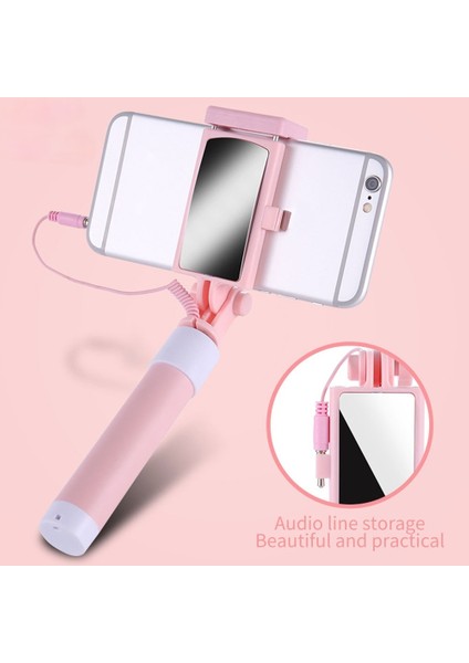 Mavi Kablolu Mini Özçekim Çubuğu Katlanabilir Tripod Monopod Ayna Özçekim Çubuğu El Ios Android Için 3.5mm Ses Hattı Kontrolü (Yurt Dışından)