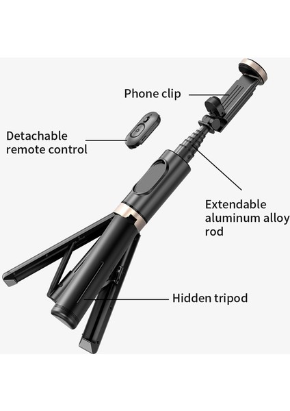 Siyah Kablosuz Bluetooth Selfie Çubuğu Tripod Ayarlanmış Selfie Çubuğu iPhone 14 13 12 Xs Samsung Huaweı Xiaomi Için Telefon Tutucu ile (Yurt Dışından) modelleri
