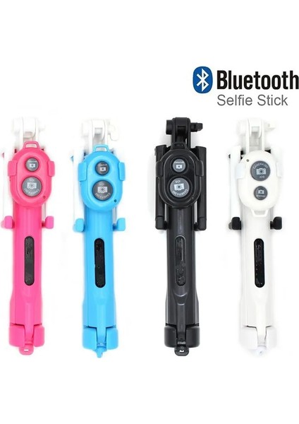 Kırmızı Evrensel Android/ıos Telefon Katlanır Uzatılabilir Çubuk Tripod + Klip Selfie Selfie Denetleyici Seti Uzaktan Otomatik Çubuk Tutucu + Bluetooth (Yurt Dışından)