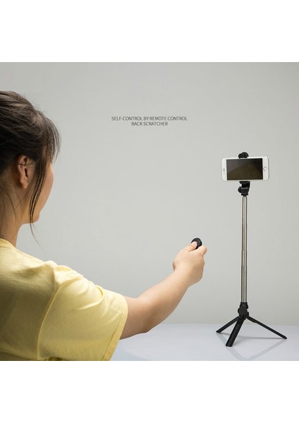 Kırmızı Evrensel Android/ıos Telefon Katlanır Uzatılabilir Çubuk Tripod + Klip Selfie Selfie Denetleyici Seti Uzaktan Otomatik Çubuk Tutucu + Bluetooth (Yurt Dışından)