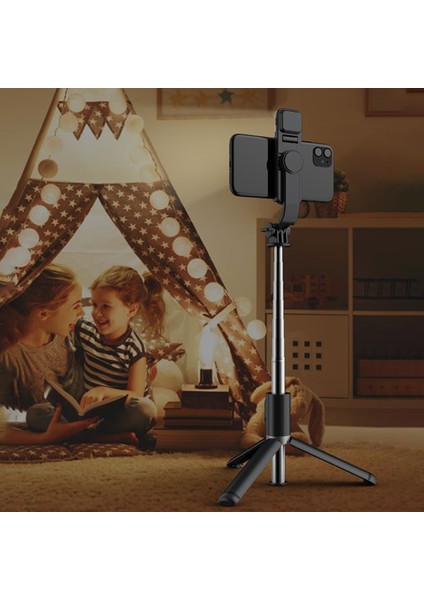 Q02S Siyah Q02S Uzaktan Kumanda Kablosuz Bluetooth Selfie Çubuğu Entegre Tripod Selfie Çubuğu Canlı Dolgu Işığı Cep Telefonu Selfie Çubuğu (Yurt Dışından) indirimleri