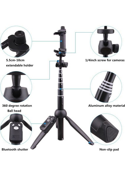 Siyah 3'ü 1 Arada Çok Fonksiyonlu Kablosuz Bluetooth Selfie Çubuğu Mini Monopod Tripod, Cep Telefonları Için Montaj Tutuculu Gopro Hero Kameralar (Yurt Dışından) indirimleri