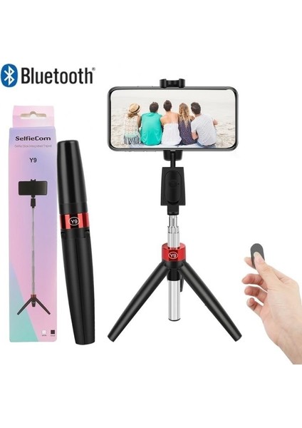 Y9 Siyah Selfie Çubuğu Tripod Bluetooth Uyumlu Cep Telefonu Tutucu Iphone/huawei Çekim Için Standı Görüntülü Arama Selfie Çubuğu Saklayabilir (Yurt Dışından)