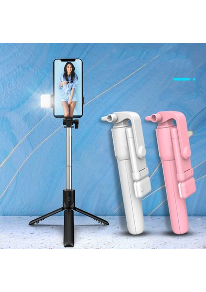 Siyah Cep Telefonu Selfie Çubuğu Güzellik Dolgu Işığı Tripod iphone 8 11 12 Pro Bluetooth Selfie Çubuğu Xiaomi Huawei Telefon Standı (Yurt Dışından)