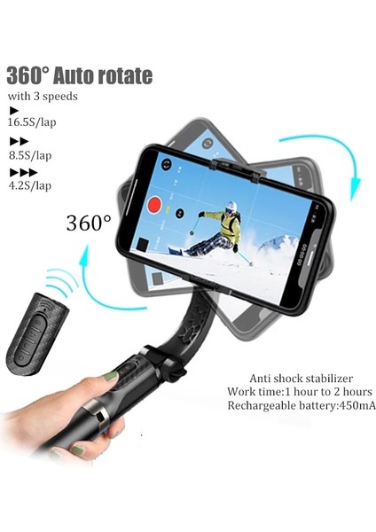 Hiçbir Halka Işık Tongdaytech 3ın1 El Gimbal Sabitleyici Iphone Samsung Xiaomi 360 Döndürme Selfie Sopa Tripod Akıllı Telefon Vedio Vlog (Yurt Dışından) modelleri