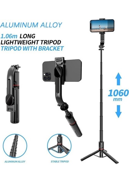 L12 Işıksız Akıllı Telefonlar Selfie'ler Çubuk Selfie Tripod Cep Telefonları Akıllı Telefon Montajı Bluetooth Telefon Hücre Tutucu Stand Uzatılabilir Işık Çubuğu (Yurt Dışından)