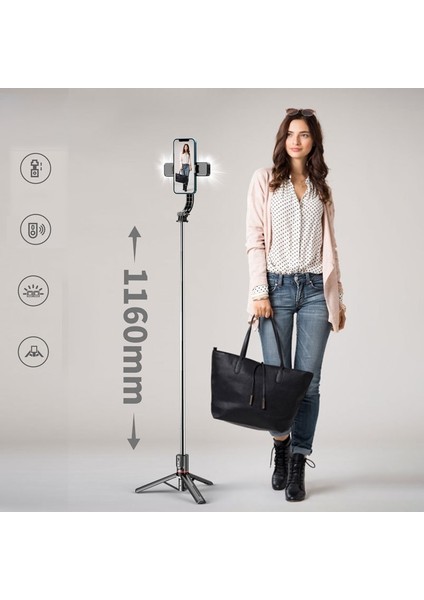 L12 Işıksız Akıllı Telefonlar Selfie'ler Çubuk Selfie Tripod Cep Telefonları Akıllı Telefon Montajı Bluetooth Telefon Hücre Tutucu Stand Uzatılabilir Işık Çubuğu (Yurt Dışından)