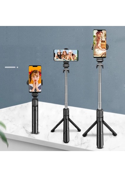 iPhone 12 Samsung Xiaomi Huawei Monopod Selfie Deklanşörü Için Siyah Evrensel Bluetooth Selfie Çubuğu Tripod (Yurt Dışından)