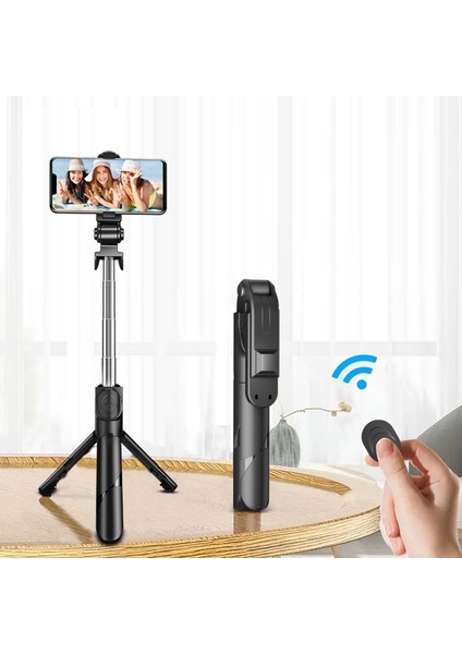 iPhone 12 Samsung Xiaomi Huawei Monopod Selfie Deklanşörü Için Siyah Evrensel Bluetooth Selfie Çubuğu Tripod (Yurt Dışından)