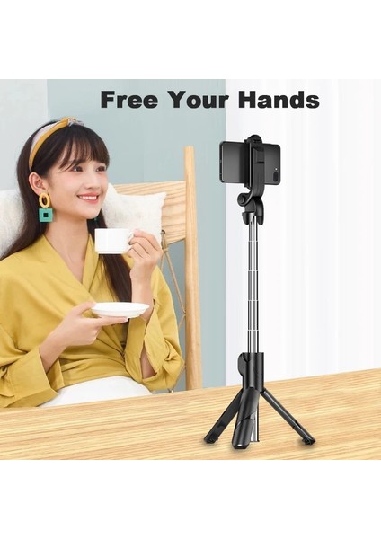 iPhone 12 Samsung Xiaomi Huawei Monopod Selfie Deklanşörü Için Siyah Evrensel Bluetooth Selfie Çubuğu Tripod (Yurt Dışından)