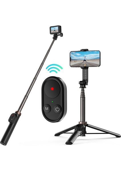 Siyah Telesın Bluetooth Selfie Çubuğu Gopro 10/9/max/ios/android W/uzaktan Kumanda Katlanabilir Tripod Manyetik Emme ile (Yurt Dışından)