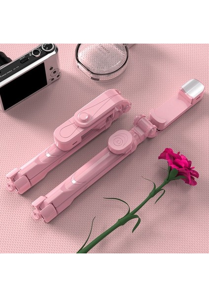 Pembe Işıklı Tripod Selfie Çubuğu LED Işıklı Lamba Telefon Cep Telefonu Tutucu Standı Akıllı Telefon Monopod Bluetooth Teleskopik Kendinden Kutup Pau (Yurt Dışından)
