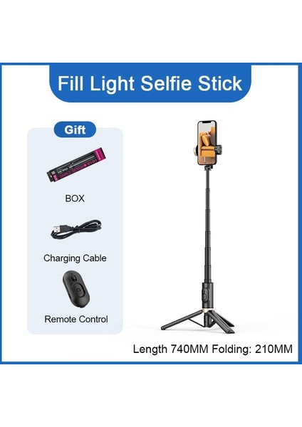 Siyah Dolgu Işığı Yok Yenı Alüminyum Alaşımlı Taşınabilir Bluetooth Kablosuz Selfie Çubuk Tripod Dolgu Işığı ile Huawei iPhone 14 Android Xiaomi (Yurt Dışından)
