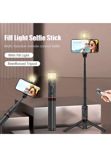Siyah Dolgu Işığı Yok Yenı Alüminyum Alaşımlı Taşınabilir Bluetooth Kablosuz Selfie Çubuk Tripod Dolgu Işığı ile Huawei iPhone 14 Android Xiaomi (Yurt Dışından) fırsatları